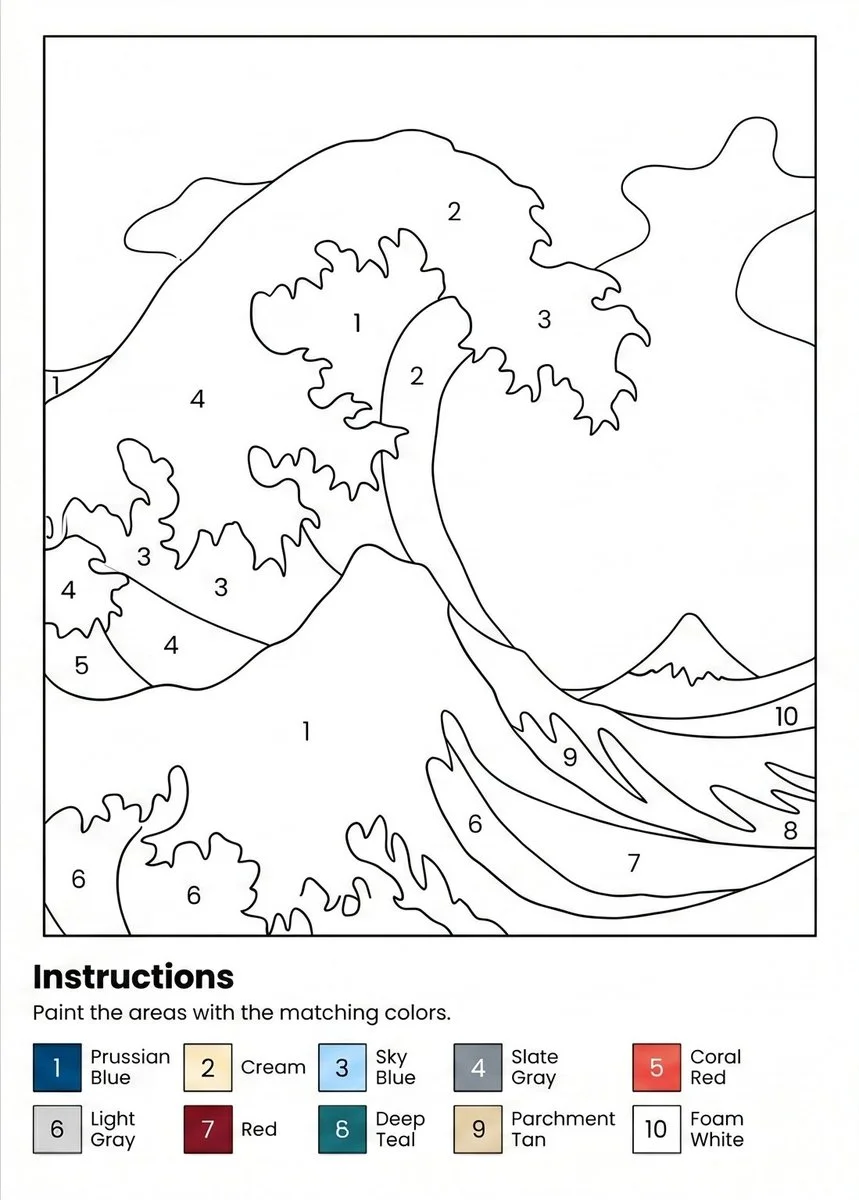Ocean Wave Paint-by-Numbers Worksheet