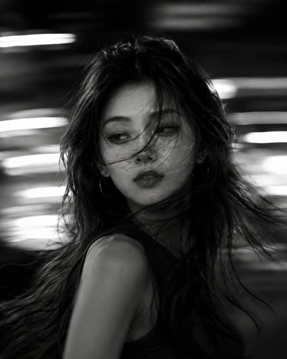 Cinematic Motion-Blur Black & White Portrait