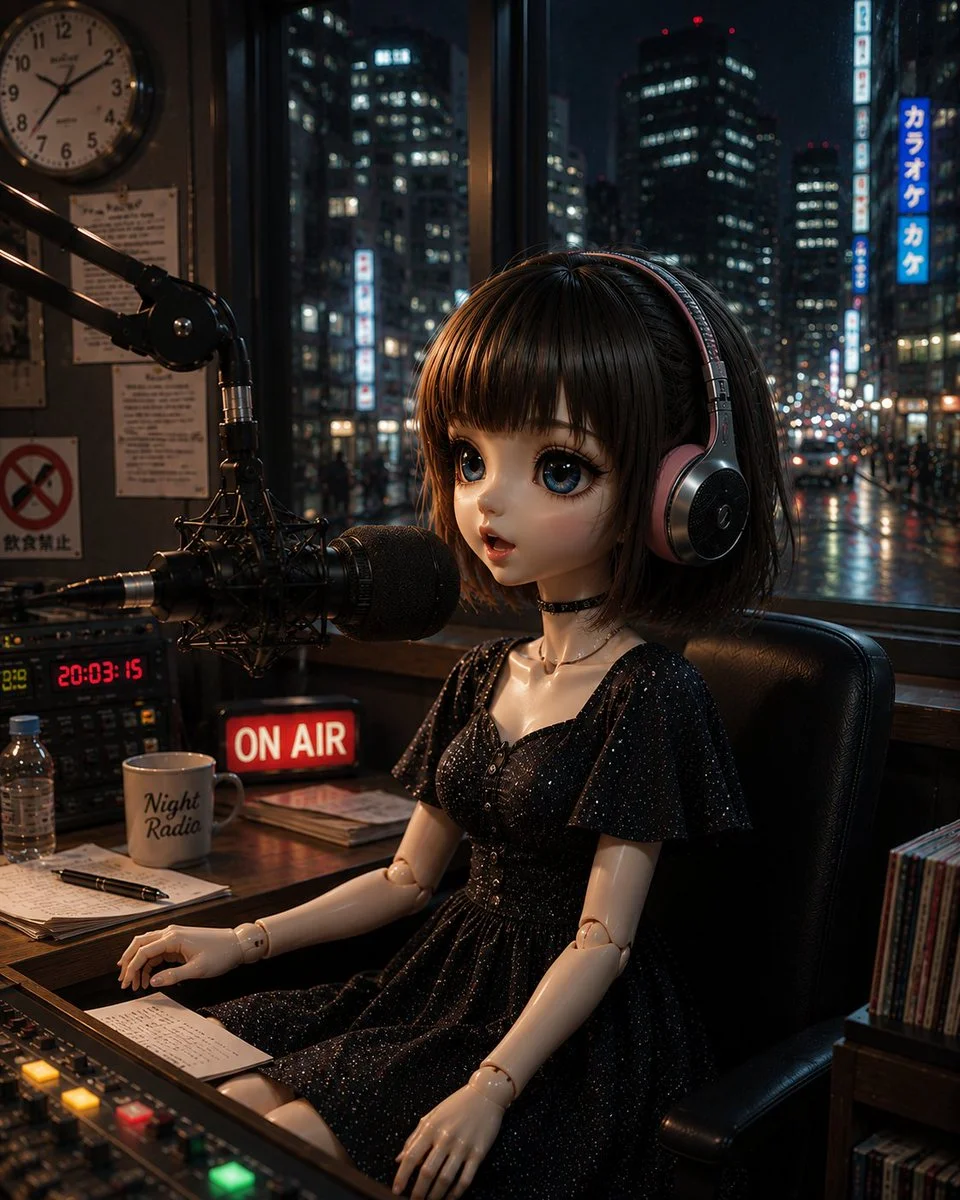 Late-Night Radio Doll Host Studio