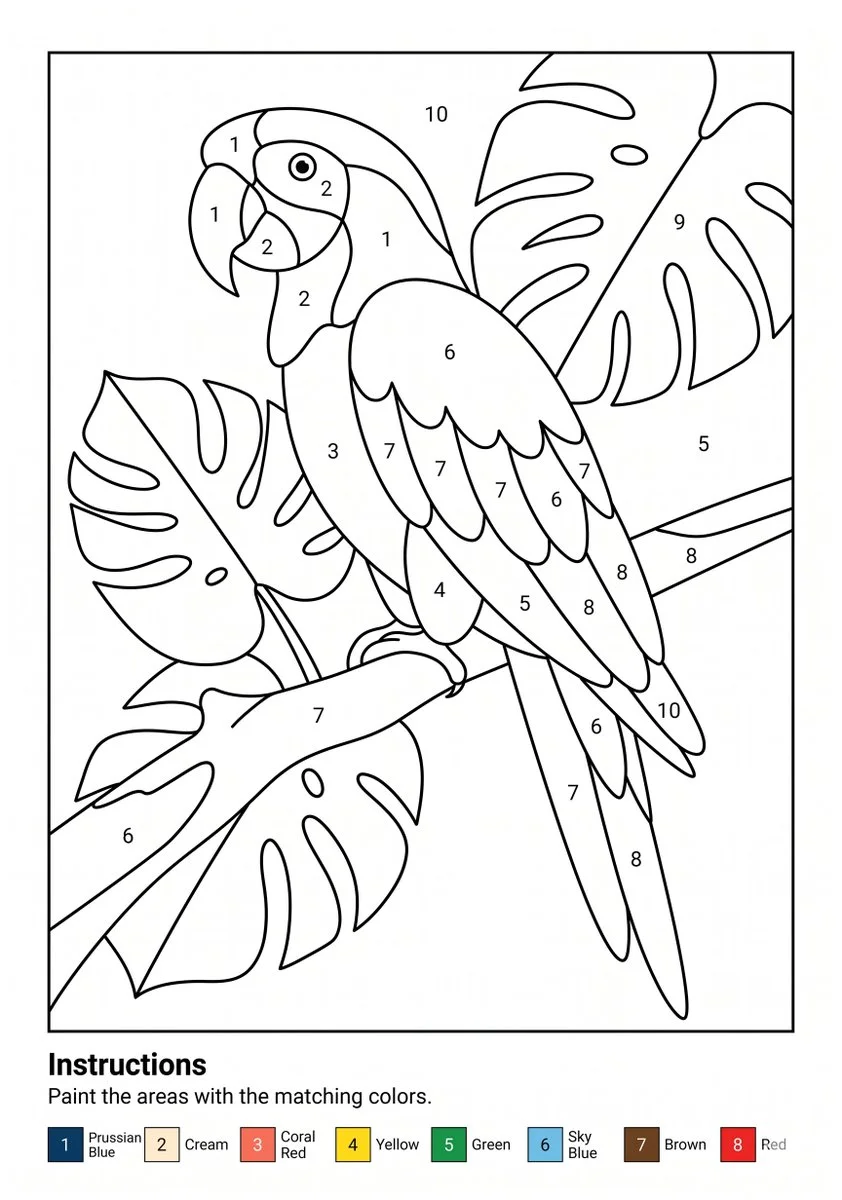 Tropical Parrot Paint-by-Numbers Worksheet