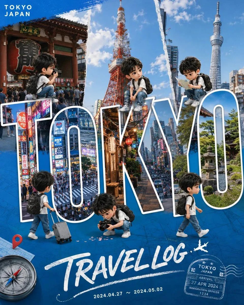 Chibi Travel Vlog City Typography Poster