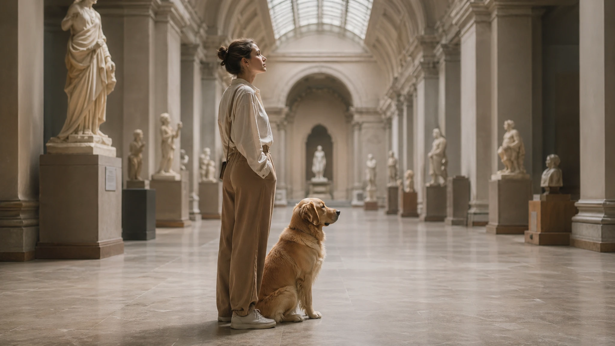 GPT Image 2 multi-image compositing — dog from image 2 inserted next to woman in image 1 with matched lighting