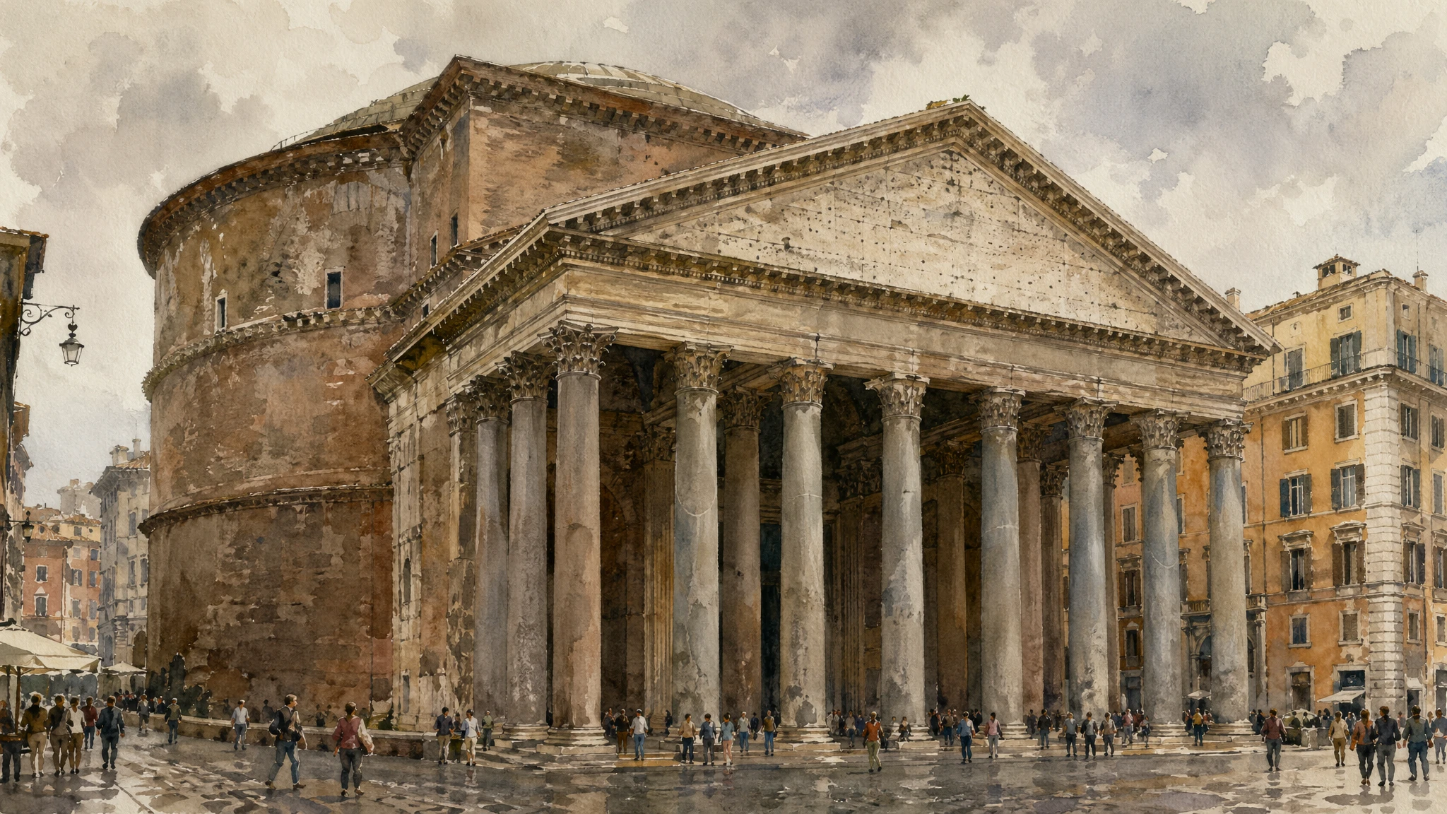 GPT Image 2 web-grounded generation — the Pantheon in Rome rendered in loose watercolor style with architectural accuracy
