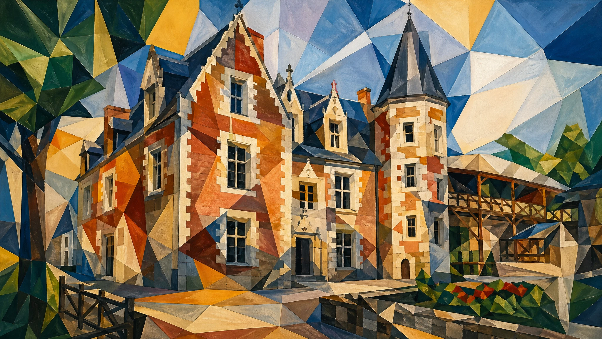 GPT Image 2 rendering Clos Lucé in Synthetic Cubism — head-to-head test image