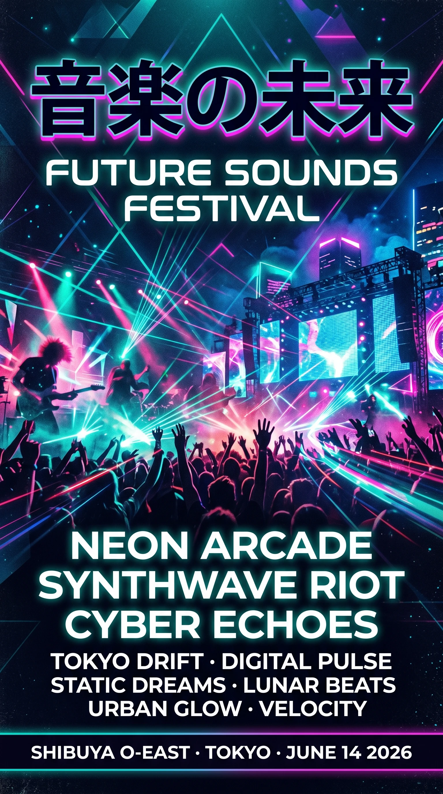 Nano Banana 2 rendering a Japanese-and-English music festival poster — head-to-head test image