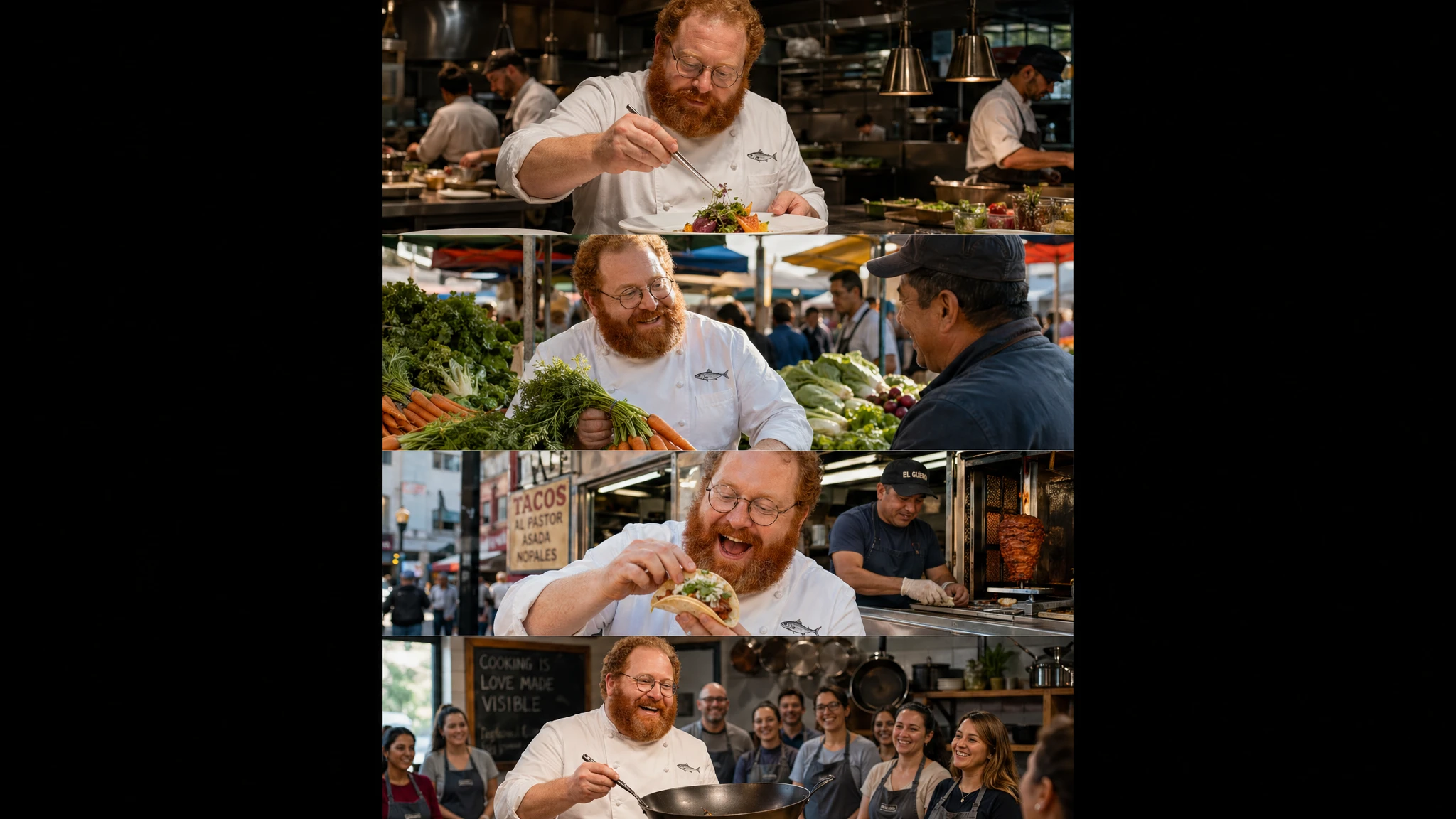 GPT Image 2 four-panel comic — same character (Chef Milo) in four cooking scenes with consistent appearance