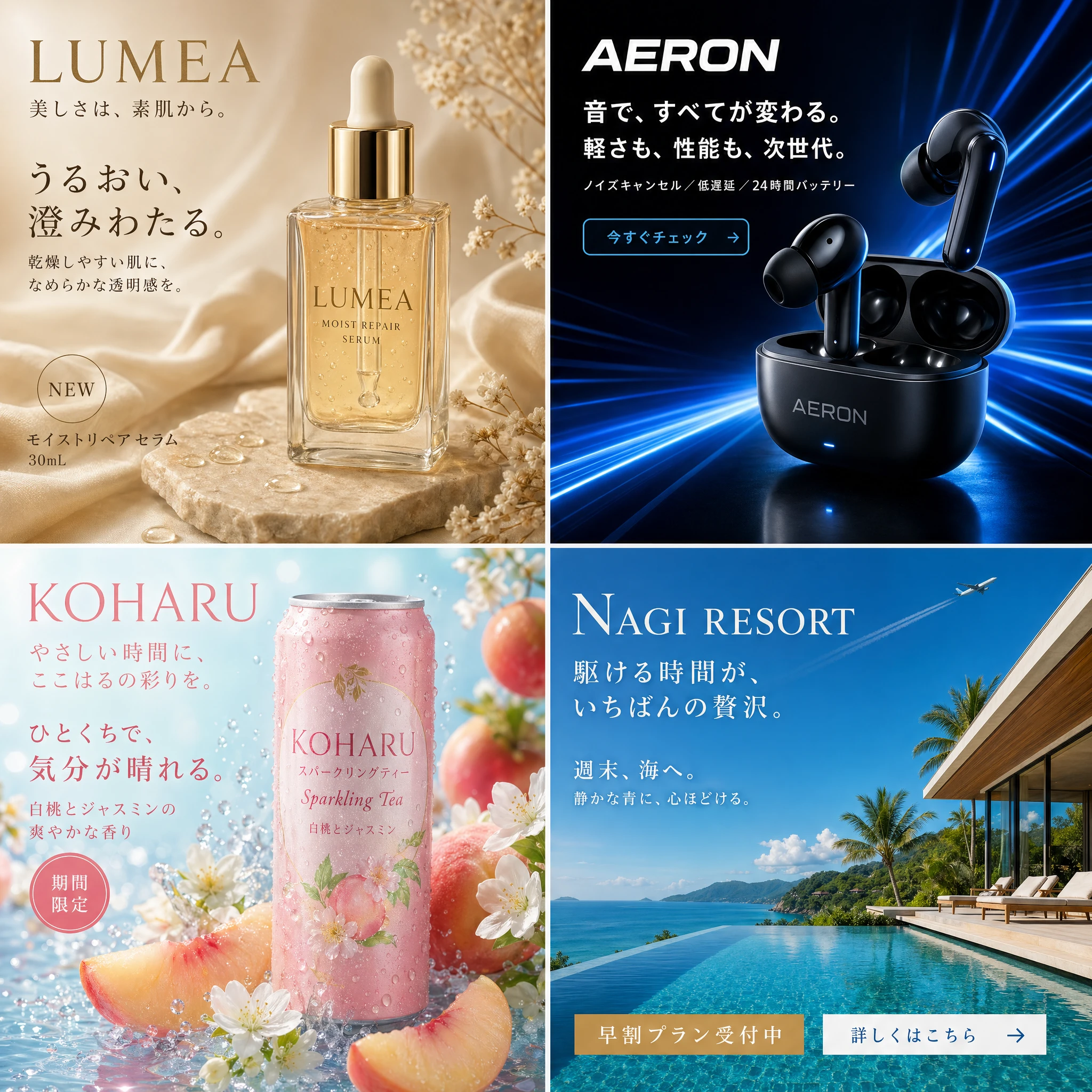Product Marketing - Four Japanese Ad Visuals Collage
