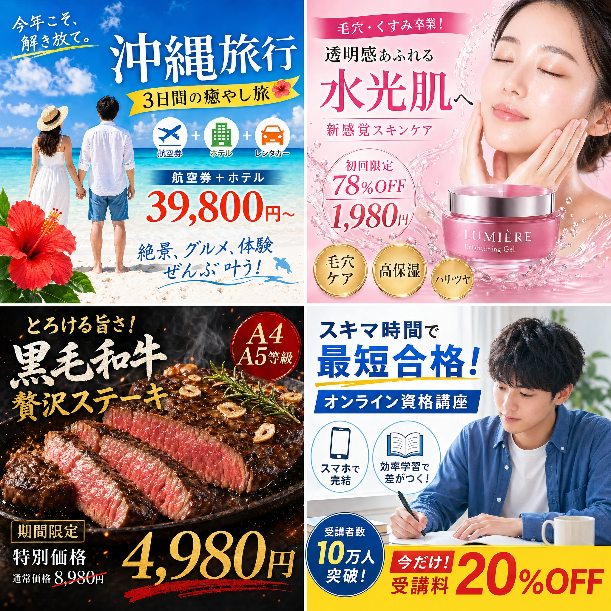 Social Media Post - 4-Panel Japanese Digital Ad Banner Grid