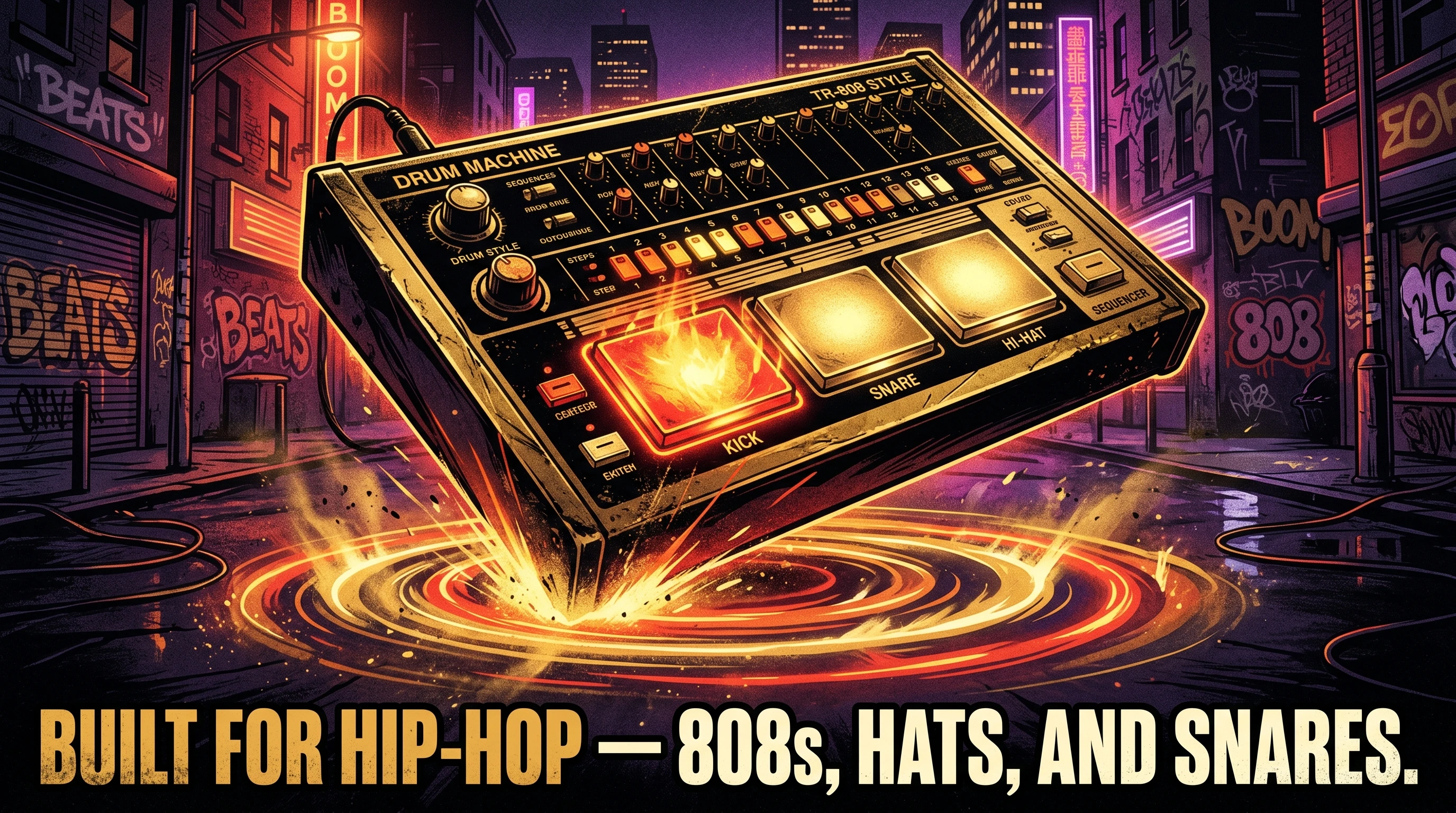 مصمم للهيب‑هوب — 808s، Hats، وSnares