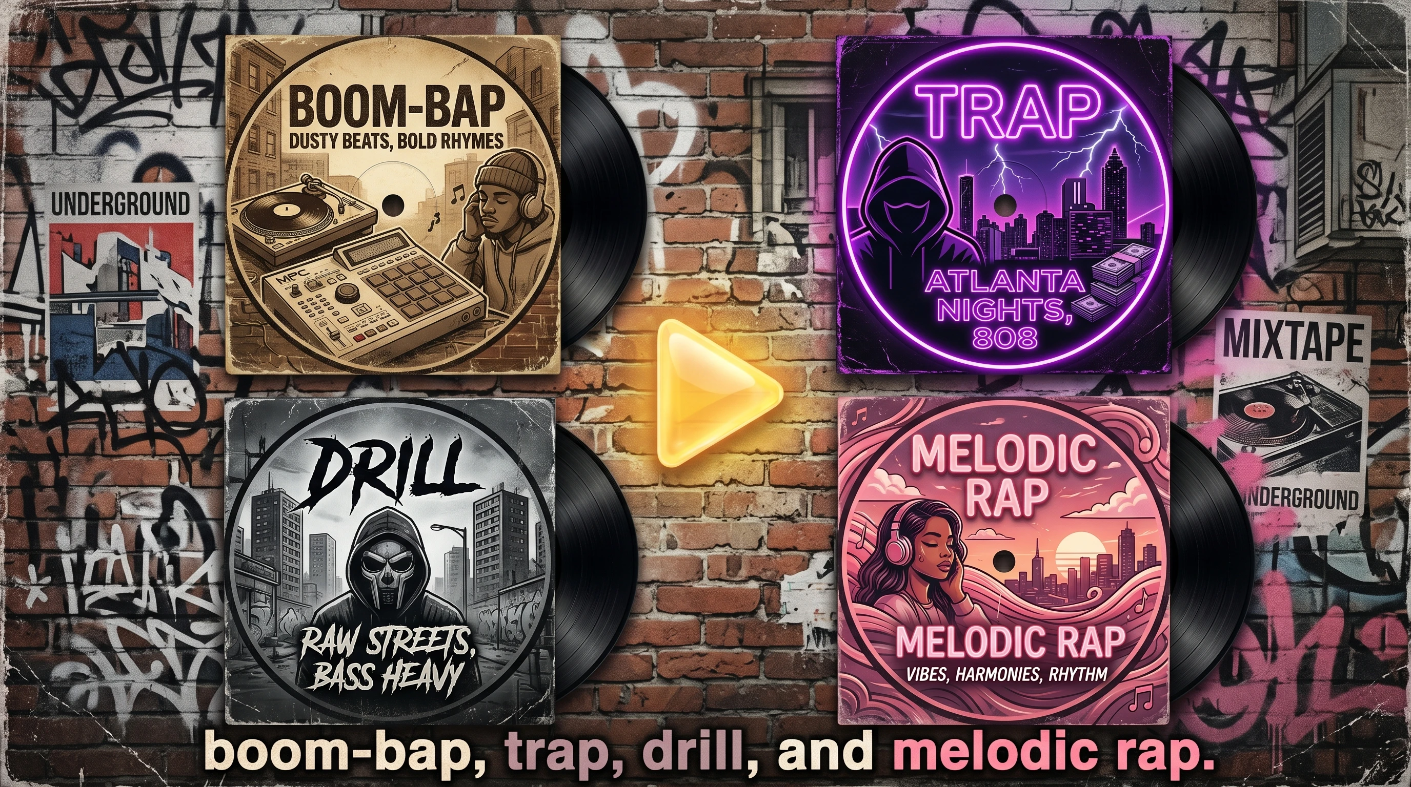 Boom‑Bap، Trap، Drill، والراب الميلودي